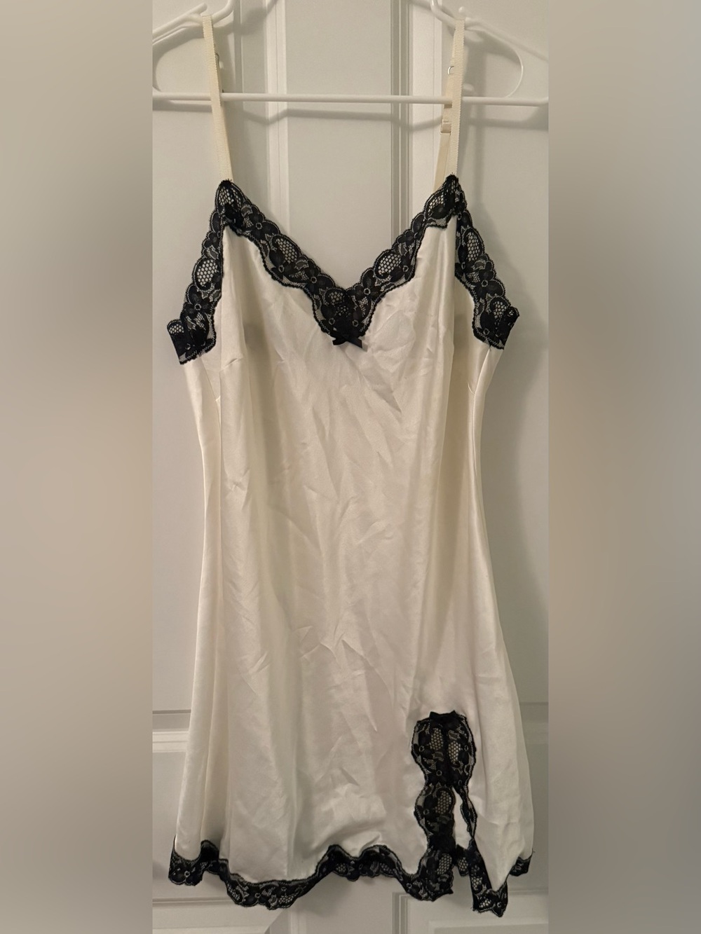 Victoria's Secret White Satin Chemise with Black Lace Trim